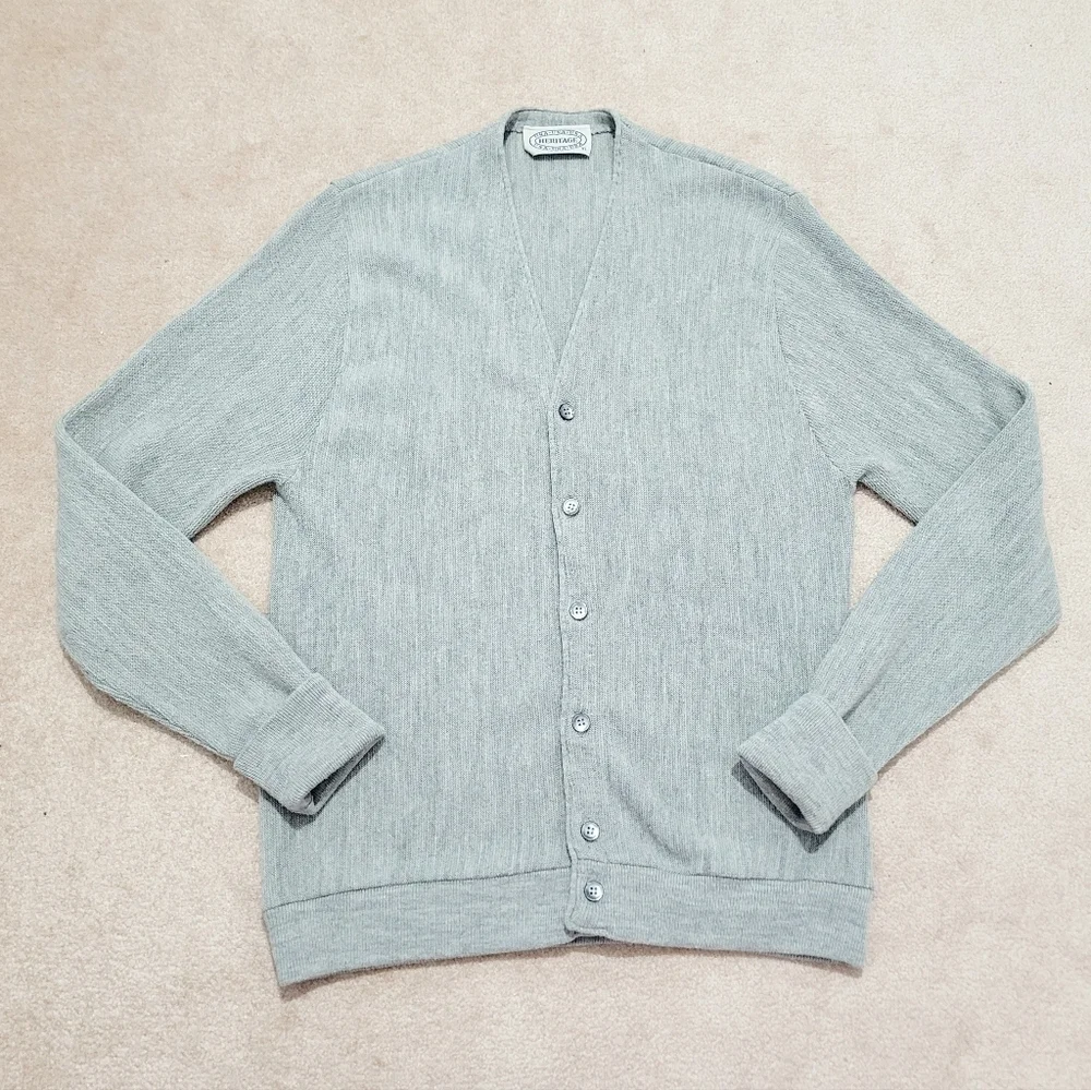 Heritage USA Men’s Cardigan Sweater Size XL Gray Wool Blend Vintage Made In USA